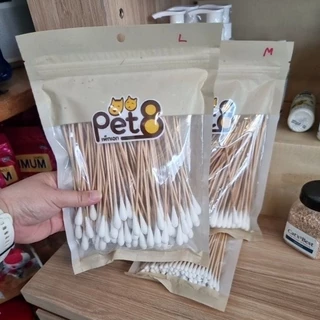 Pet8 ไม้ปั่นหูสุนัข คอตตอนบัดเช็ดหู 3ขนาด S M L (สำลีพันไม้ สำลีปั่นหูสุนัขมีด้าม ไม้เช็ดหู คัตตั้นบัดสุนัข สำลีก้าน)