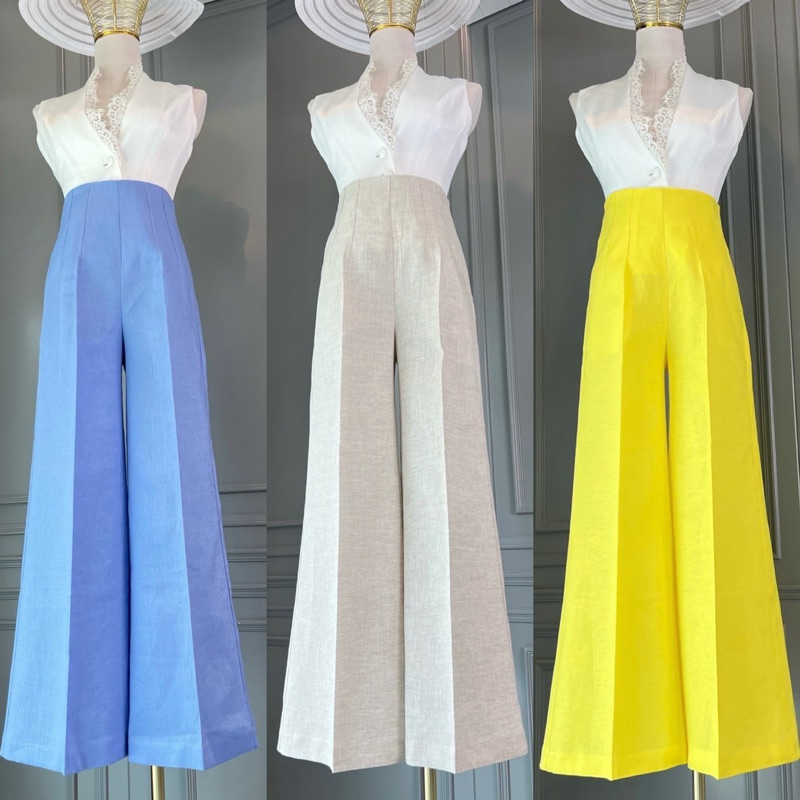 The Fashion #1804 กางเกงขากระบอกใหญ่ กางเกงเอวขายาว เอวสูง ทรงสวย ใส่ทำงาน ออกงาน สีสดใส