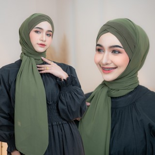 ผ้าพันชีฟอง ติดอินเนอร์รุ่นหน้าไขว้ ฮิญาบกึ่งสำเร็จ งานสีพื้…