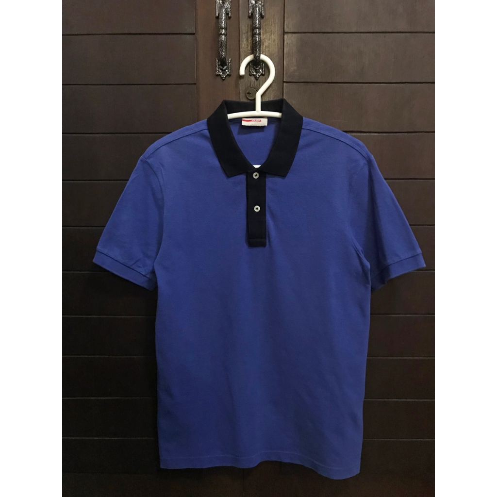Prada Piquet Blue Black Collar Polo S SJJ888 R122 I48