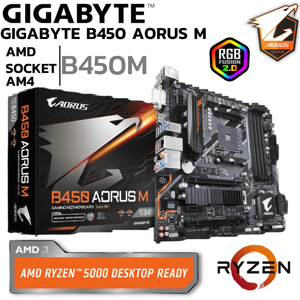 MAINBOARD (เมนบอร์ด) AM4 GIGABYTE B450 AORUS M DDR4 Support 5000 Series