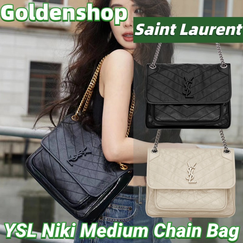 🍒Yves Saint Laurent/YSL Niki Medium Chain Bag Vintage Leather🍒อีฟส์แซงต์โลรองต์ กระเป๋าสะพายเดี่ยว