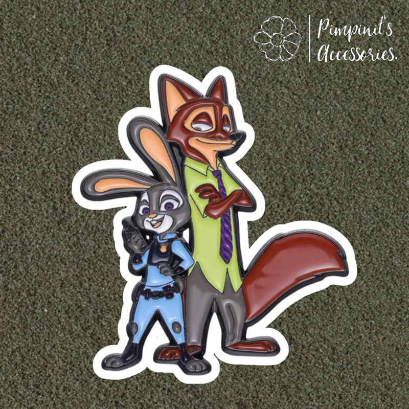 ʕ •ᴥ•ʔ พร้อมส่ง : เข็มกลัดลายนิค ไวลด์และจูดี้ ฮอปปส์ ซูโทเปีย | Nick Wilde & Judy Hopps - Zootopia Enamel Brooch Pin