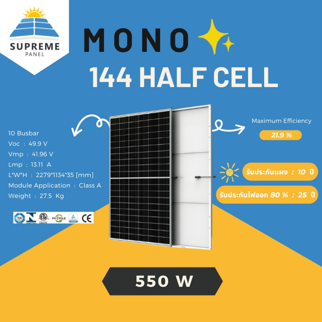 แผงโซล่าเซลล์ (Solar Panel) Mono Half Cell 550W (Mono)