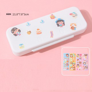 ฟรีสติ๊กเกอร์ 4 แผ่น กล่องดินสอพลาสติกทึบ 2 ชั้น กล่องใส่เคร…