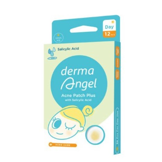 Derma Angel Acne  แผ่นซับสิว แผ่นแปะสิว เดอร์มาแองเจิ้ล สูตร Salicylic acid แบบกลางวัน 12 ชิ้น