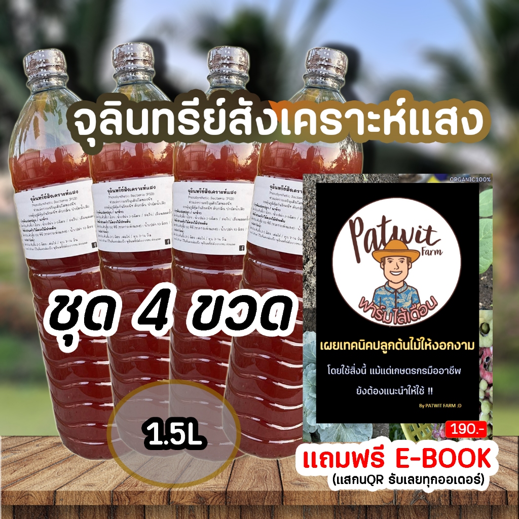 PATWIT-FARM จุลินทรีย์สังเคราะห์แสง PSB ขนาด1.5L ชุด4ขวด สูตรเข้มข้นสีแดงสด ใช้ขยายเชื้อต่อได้ไม่รู้จบเร่งการเจริญเติบโต
