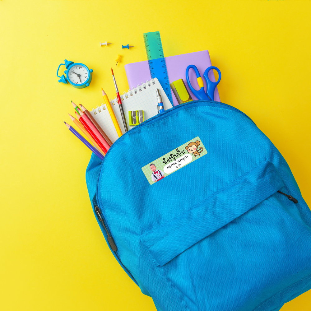 สติ๊กเกอร์ชื่อ หน้าเด็ก สติ๊กเกอร์ติดสมุด ติดของใช้ กระเป๋า แก้วน้ำ รองเท้า ชื่อลูก สติกเกอร์หน้าเด็ก กันน้ำ 100%