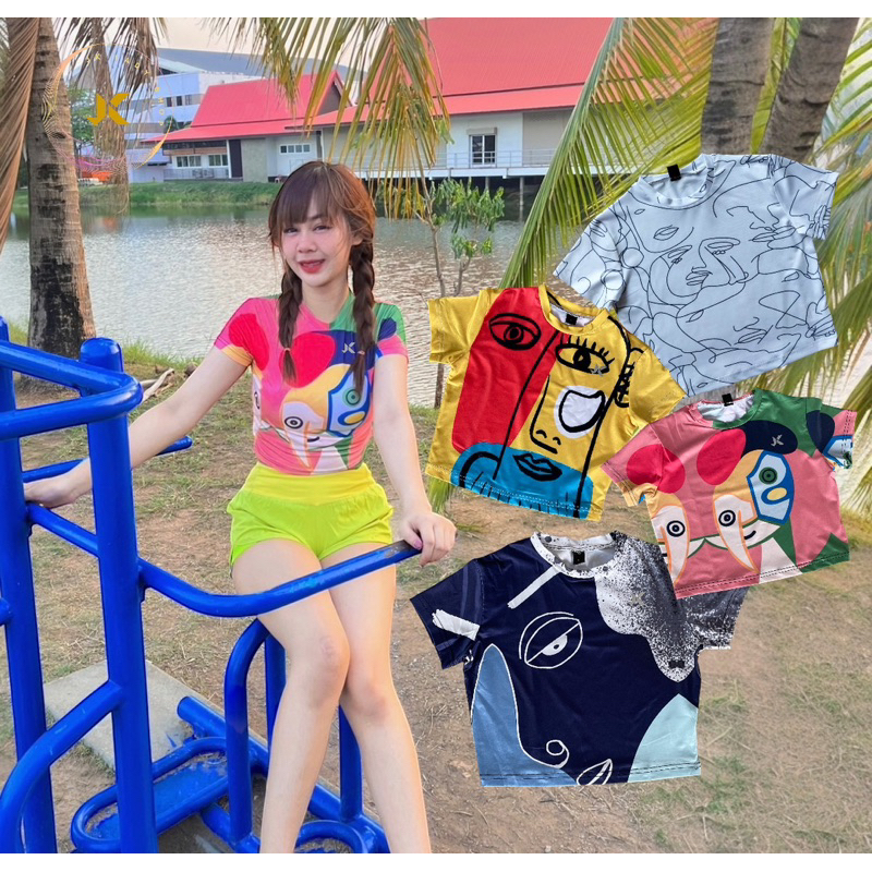 เสื้อวิ่งแขนสั้นเสื้อครอปแฟชั้น#เสื้อวิ่งพิมพ์ลาย ราคา ถูกที่สุด ดีลบีเคเค