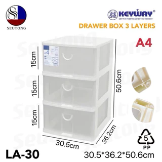 Keywayกล่องลิ้นชัก (ใส่A4ได้) ลิ้นชักอเนกประสงค์3ชั้น สีใส เเข็งเเรงทนทาน รุ่น LA-30