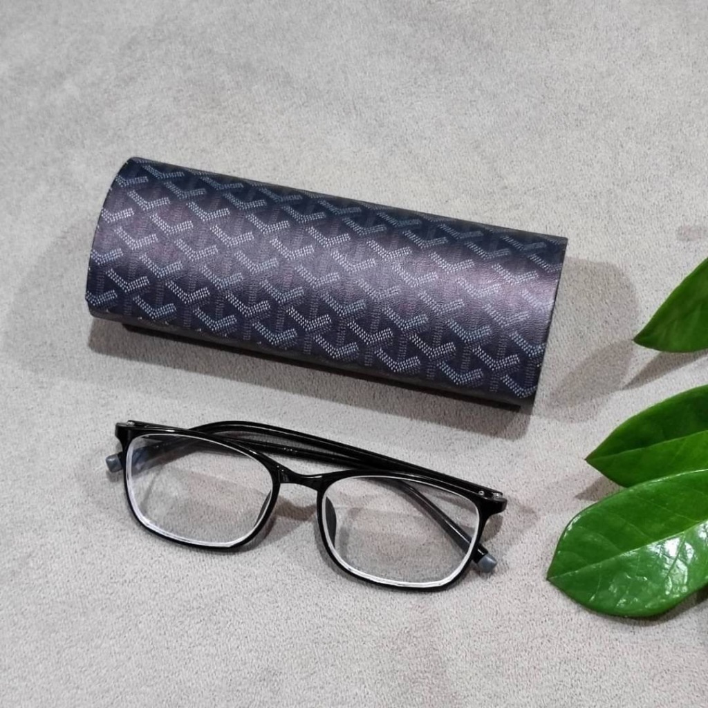 GY BK กล่องแว่น กล่องแว่นตา GLASSES CASE ทรงใหม่ ลาย กอหยาด สีดำ ตลับแว่น ฝาปิด (แม่เหล็ก) ขนาด 5.5 x 3.5 x 15.5 Cm