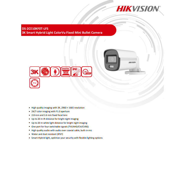 HIKVISION COLORVU 3K รุ่น DS-2CE10KF0T-LFS,DS-2CE10KF0T-FS 3.6/2.8(4)+DVR รุ่น iDS-7204HUHI-M1/E(C)(1)+ชุดFuset 1TB
