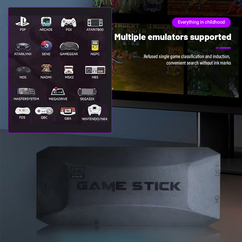 เกมส์ต่อทีวี game stick เกม HDMI 4K เครื่องเล่นเกมย้อนยุค ที่จับเกมบลูทูธ 64Gb ในตัวมี 20,000 เกม