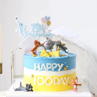 ป้ายปักเค้ก Happy Birthday การ์ตูนน่ารัก ลูกโป่งรูปดาวหมวก