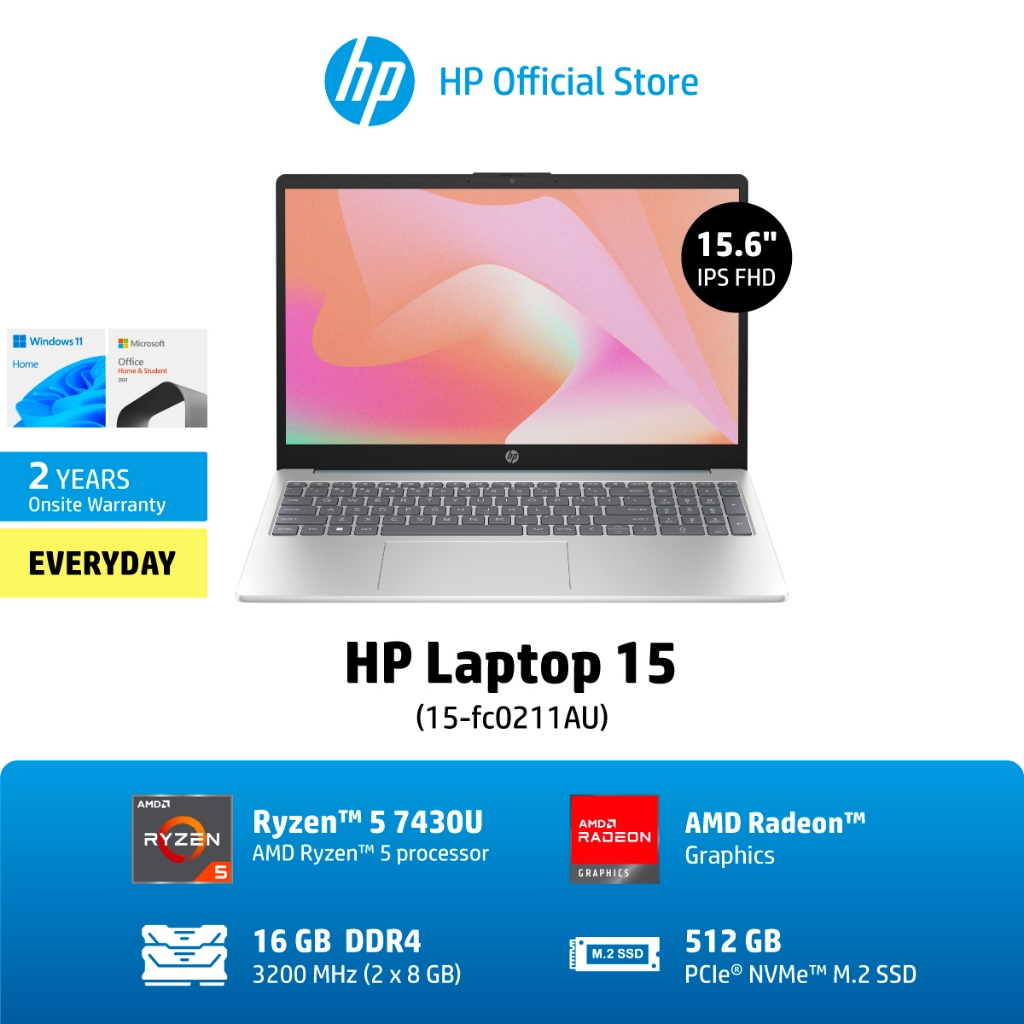 HP Laptop 15-fc0211AU / Ryzen-5 7430U /16GB DDR4/ AMD Radeon Integrated/ 15.6 FHD Antiglare slim IPS / 2Yrs Onsite