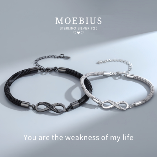 MEET💕พร้อมส่ง กำไลคู่ Moebius กำไลเงินแท้ สร้อยข้อมือปรับได้ กำไลแฟชั่น สร้อยข้อมือคู่ กำไลข้อมือคู่