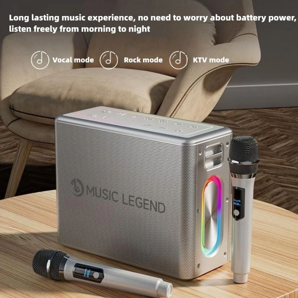 ลำโพง W-V60 MUSIC LEGEND MUSIC Karaoke Bluetooth speaker สีบอนเงิน