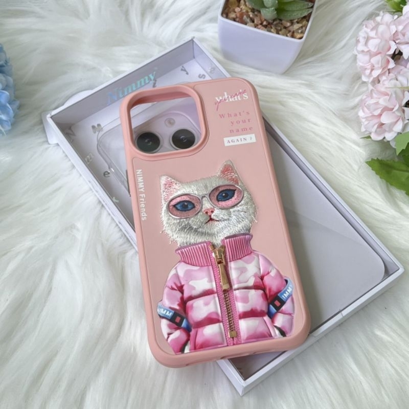 Nimmy case ปักลาย 3D รูดซิมได้ สำหรับ  I 15 /15 pro /15 pro max/14 pro max