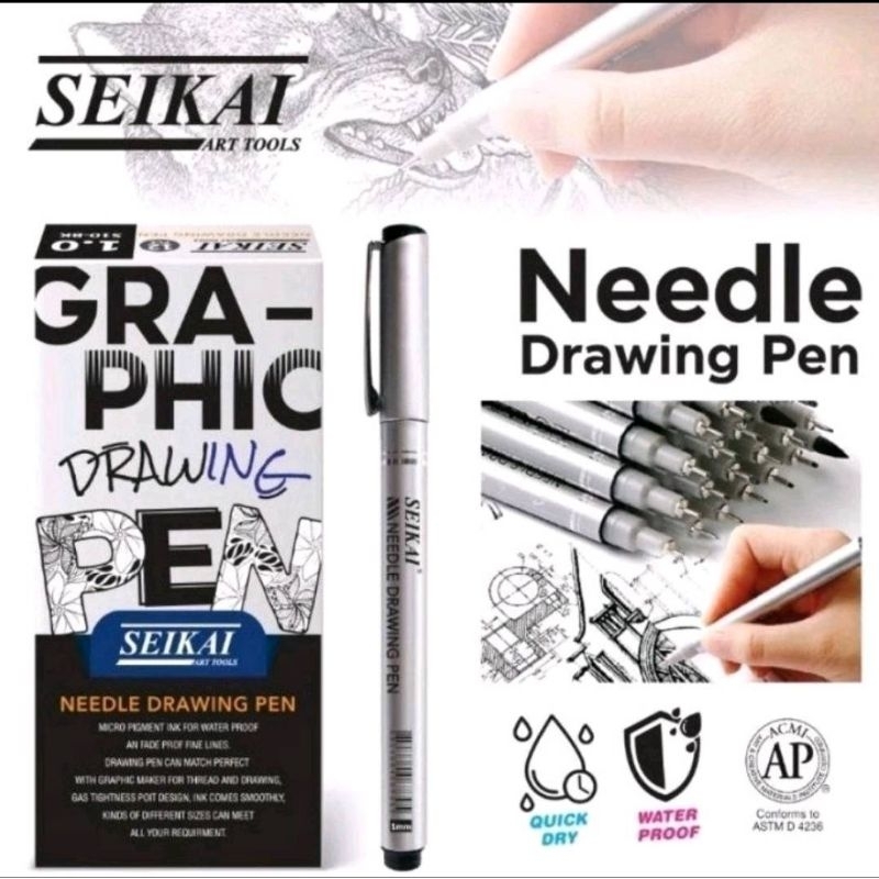 Seikai Needle Drawing Pen ปากกาตัดเส้นหลายหัว หัวเข็ม หัวตัด หัวพู่กัน หมึกกันน้ำไม่ซีดจาง