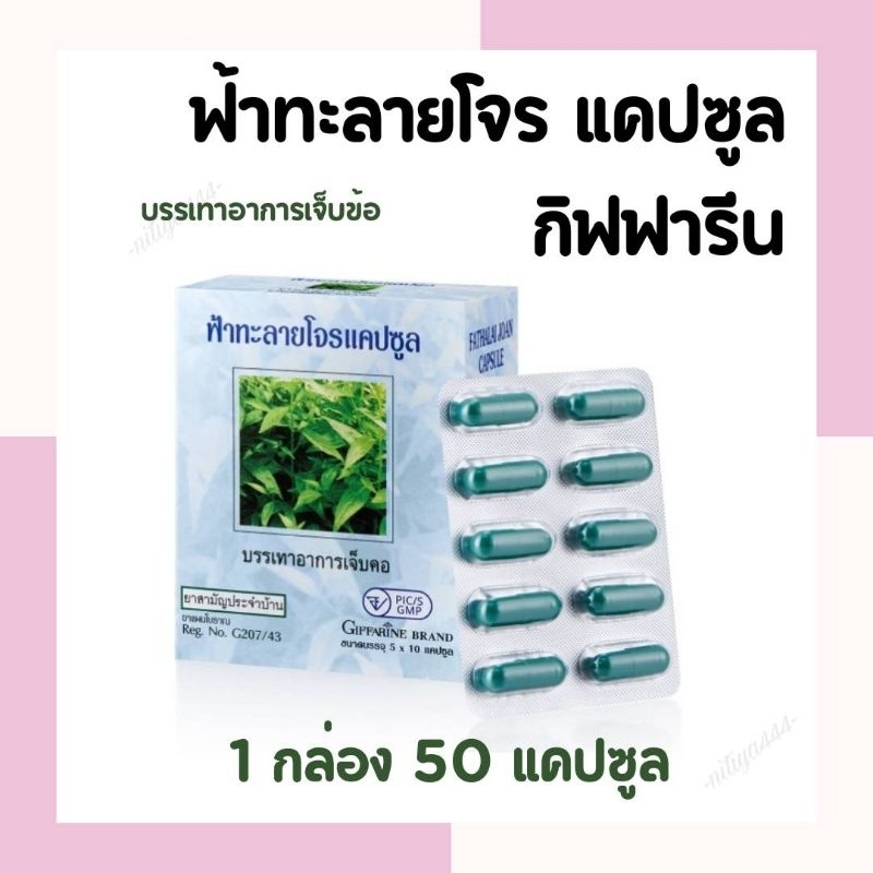 ฟ้าทะลายโจร แคปซูล กิฟฟารีน  ยาแผนไทย ผลิตภัณฑ์สมุนไพรขายทั่วไป nitiya444