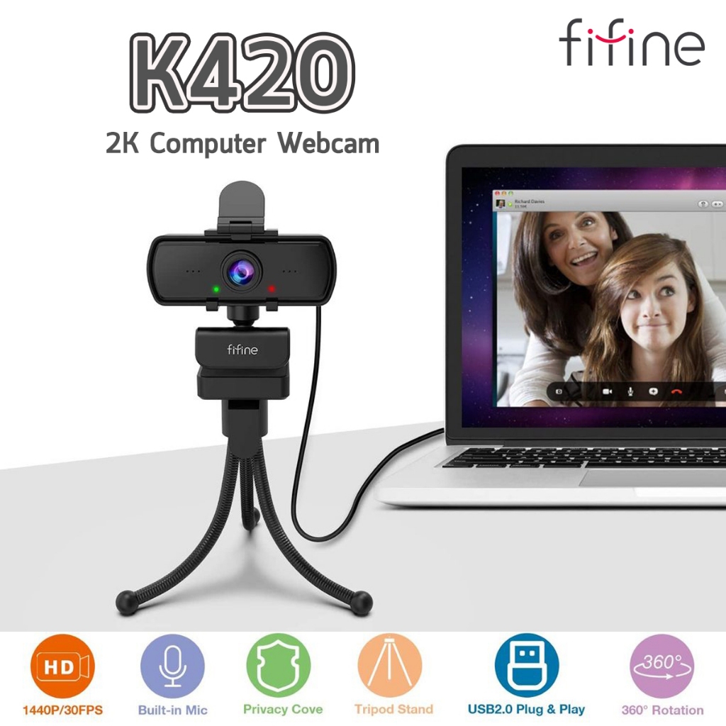 กล้องเว็บแคม FIFINE K420 2K COMPUTER WEBCAM กล้องเว็บแคมพร้อมไมโครโฟน กล้องWEBCAM Webcam2K (รับประกั