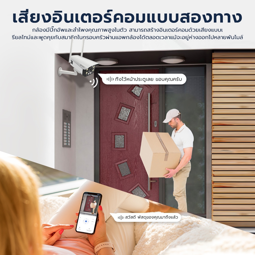 กล้องวงจรปิด ไร้สาย 8.0 ล้านพิกเซล WiFi IP Camera กันน้ำกลางแจ้ง IR + White Lamp สีเต็ม คืนวิสัยทัศน์