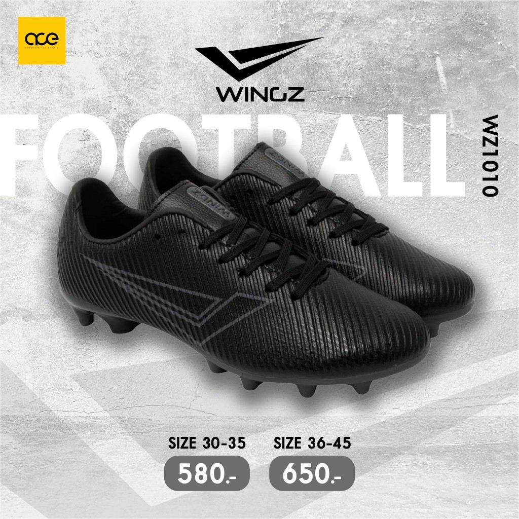 พร้อมส่ง รองเท้าฟุตบอลสตั๊ด WINGZ รุ่น WZ-1010 สีดำเทาใหม่ล่าสุด!