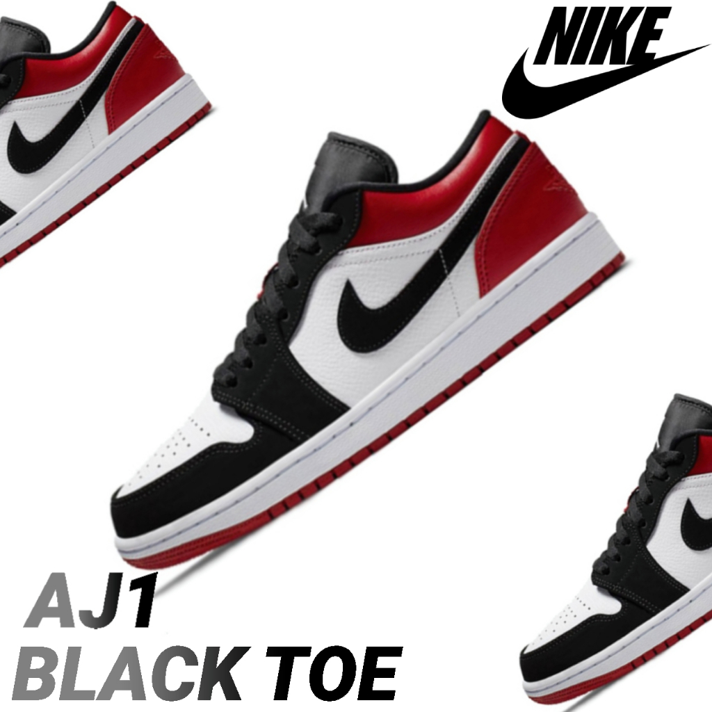 ของใหม่แท้100%✨ NIKE Air Jordan 1 Low "Black Toe" รองเท้าผ้าใบ รองเท้าวิ่ง