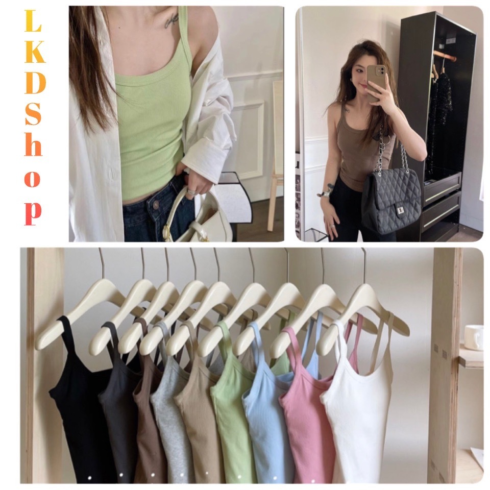 เสื้อสายเดี่ยวพร้อมแผ่นรองหน้าอก 9สี ผ้านุ่ม