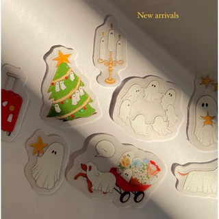 (6 ชิ้น 50.-) Sticker Christmas and the little ghost สติกเกอร์ไดคัท ขอบใส เนื้อด้านกันน้ำ - khunyunn