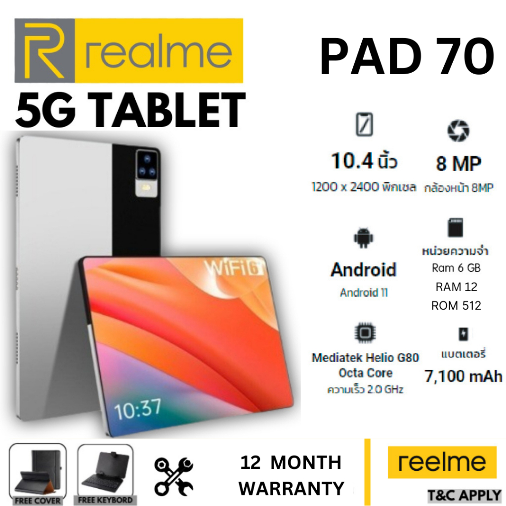 ✨พร้อมส่ง✨RealMe Tablet แท็บเล็ต Samsung หน้าจอ 10.1 นิ้ว [12GB RAM 512GB ROM] Android 12.0 หนึ่งซิม 5G LTE WIFI
