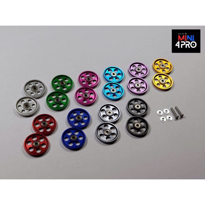 โรลเลอร์อลูมิ(ฉลุ น้ำหนักเบา) 19mm พร้อมลูกปืน สำหรับรถ mini4wd