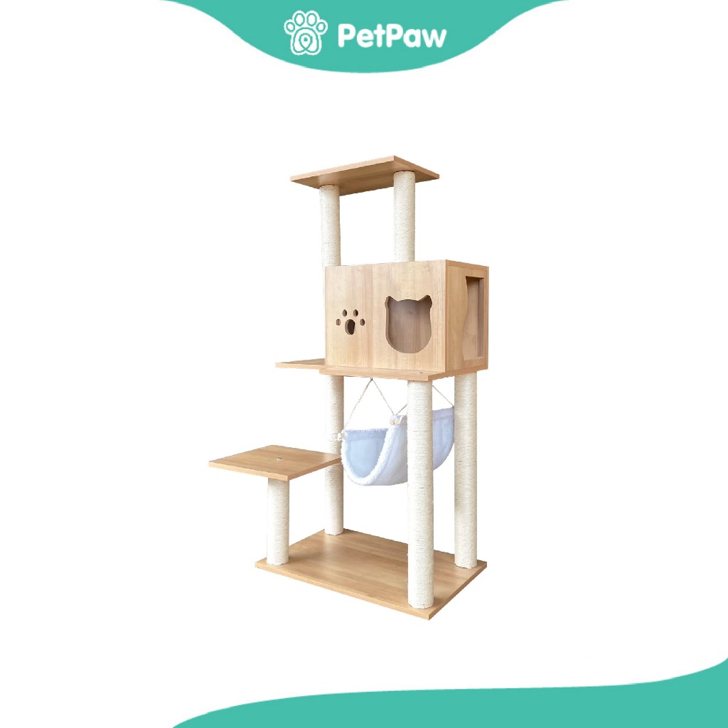 Prime Pet  Premium Cat Tree คอนโดกล่องรูปแมว+เปล  เสาลับเล็บ ขนาด 60x40x131 Cm(1pcs)