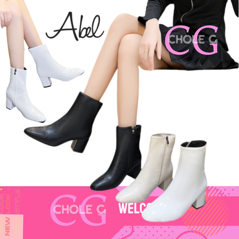 Chole G: Abel Elegant Boots Heels Zipper รองเท้าบูทหุ้มข้อสูงเรียบหรู ส้นสูง 6.5cm(SH0094)