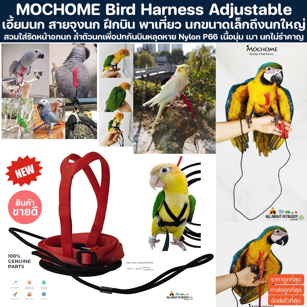 MOCHOME เชือกจูงนกเอี๊ยมปรับได้ กันกัด ฝึกบินอิสระ ปลอดภัยสำหรับนก