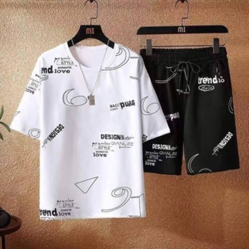พร้อมส่ง ทีเชิร์ต (เสื้อ+กางเกงขาสั้น) ยืดคอกลม ผู้ชาย สไตค์ เกาหลี สวมใส่สบาย เนื้อผ้าอย่างดี