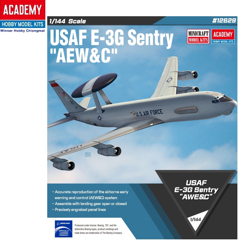 โมเดลเครื่องบิน Academy 12629 USAF E-3G Sentry AEW&C scale 1/144