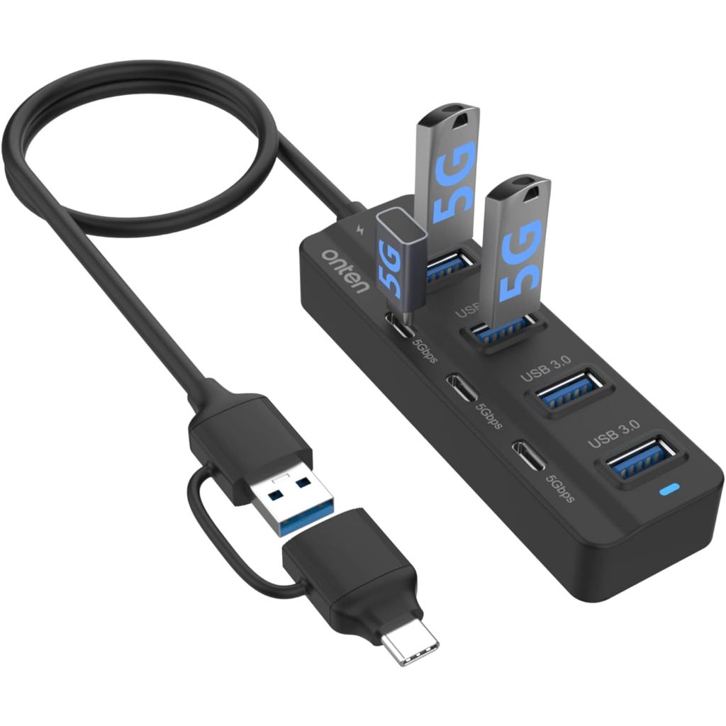 Onten OTN-UCA 5306 USB C Hub,7 Ports USB 3.0 Hub with USB C to USB 3.0 Adapter, (Brand : ONTEN)