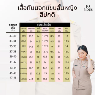 ชุดข้าราชการ เสื้อข้าราชการทับนอก เสื้อสีกากีแขนสั้นทับนอกหญิง ชุดข้าราชการเฟมัสซ์ ชุดกากี (ขายแยกชิ้น)