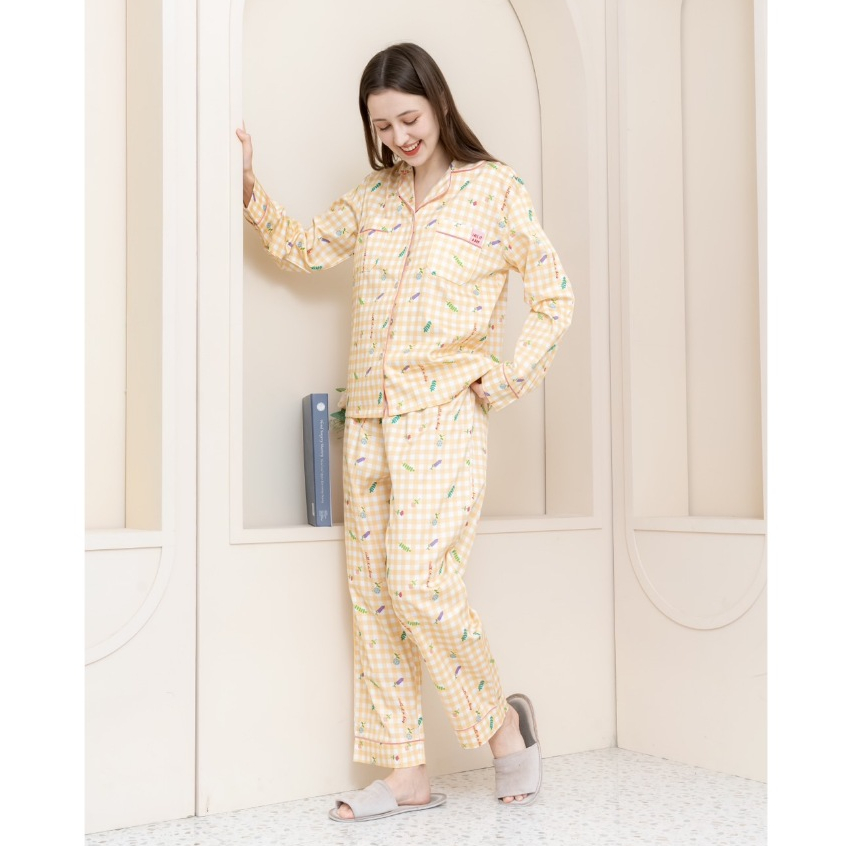 Yellow gingham winter set แขนยาว ขายาว ชุดนอนโนบรา Call รูปที่ 3