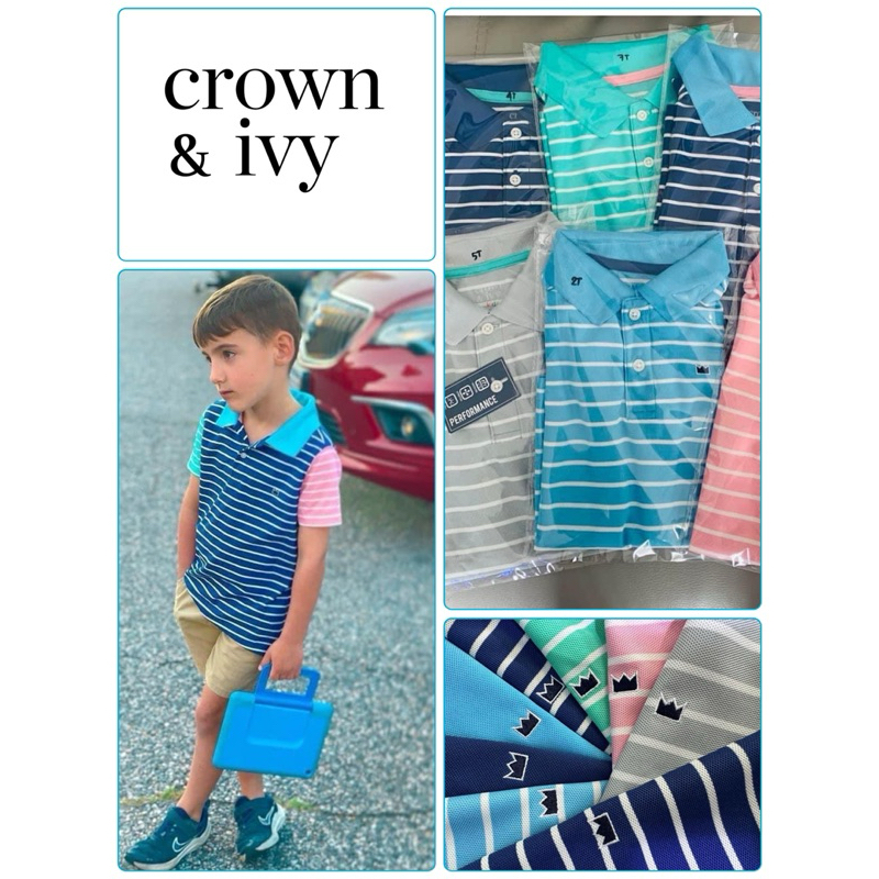 สินค้ามาใหม่ เสื้อยืดแขนสั้นเด็กและผู้ใหญ่ คอปก แบรนด์แท้ crown & ivy