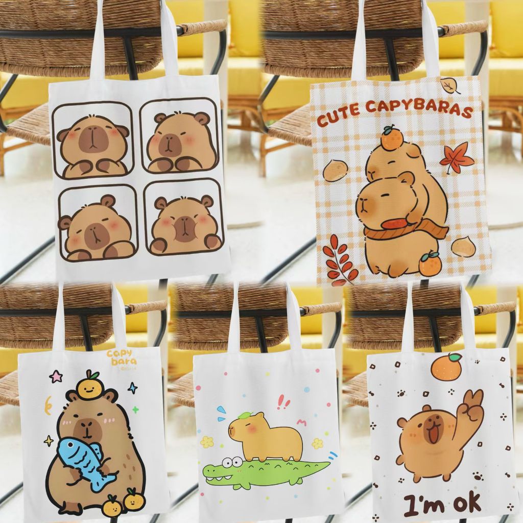กระเป๋าถือ ผ้าแคนวาส ลายการ์ตูน Capybara ความจุสูง หลากสีสัน