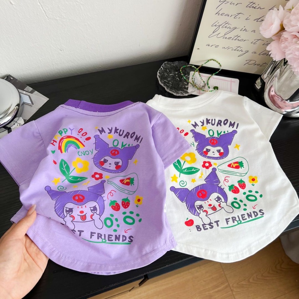 พร้อมส่ง 2024 เสื้อคุโรมิเด็กผู้หญิง เสื้อยืดคอกลม แขนสั้น ผ้าฝ้ายแท้ พิมพ์ลายการ์ตูน แฟชั่นฤดูร้อน สําหรับเด็กผู้หญิง