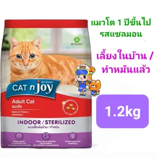Cat n joy 1.2kg แค็ท เอ็นจอย อาหารแมว แสนอร่อย ครบ 10 สูตร Neutered Hairball ทำหมัน รสแซลมอน คุณภาพ ถุงขนาด 1.2 กก