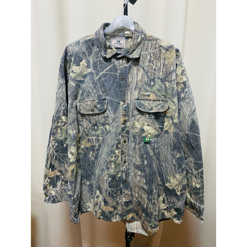 เสื้อ VINTAGE MOSSY OAK HUNTING WOODLAND CAMO SHIRT MADE IN USA MENS 2XL EXCELLENT มือ2 ไซร้ 2XL