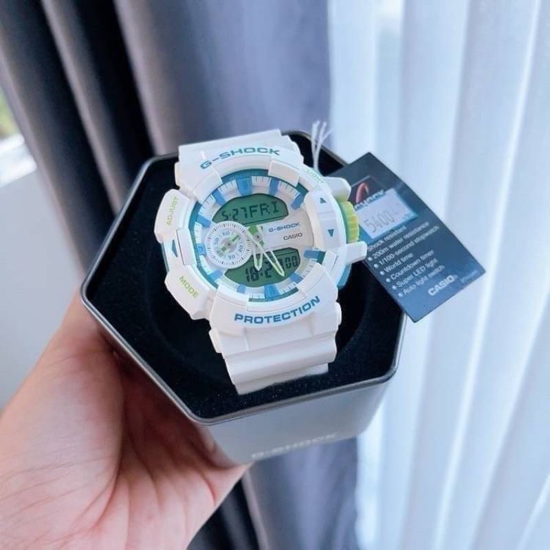 🌻กันน้ำ 200 ม. มี World time ตั้งเวลาจับเวลาได้ ✨ นาฬิกา G-Shock GA-400WG-7ADR ขาว-ฟ้า กันน้ำ 200 ม.