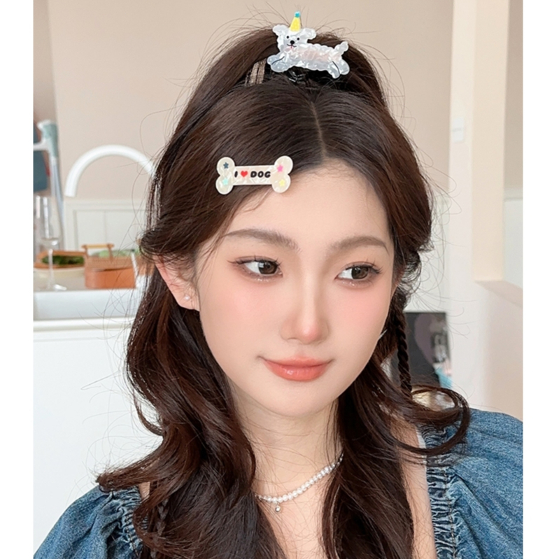 ในไทย✨กิ๊บติดผม คลิปด้านข้างน่ารักหมาน้อย ลายการ์ตูน อะคริลิค ย้อนยุคสไตล์เกาหลี สำหรับผู้หญิง-Move