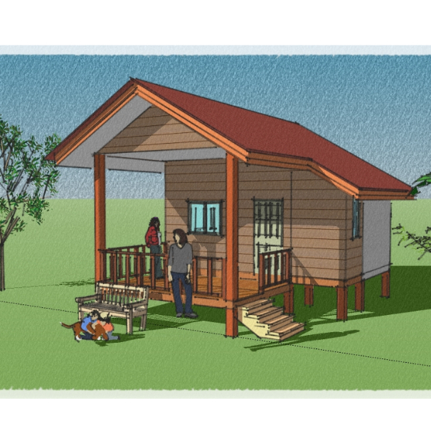 แบบบ้านสวน(34ตรม._2)1 ห้องนอน (โครงสร้าง ไม้,เหล็กและคอนกรีต)