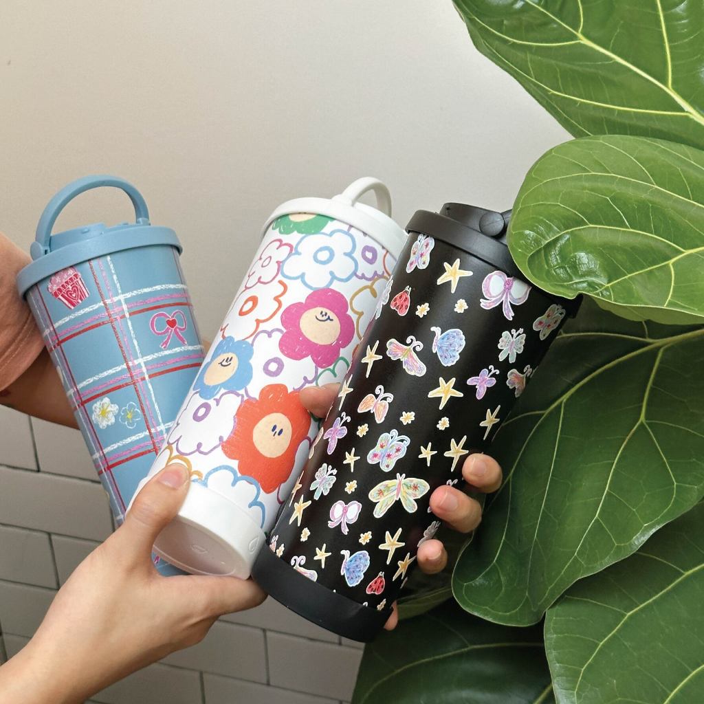 amuse stuff-flower tumbler แก้วน้ำเก็บความเย็นลายดอกไม้