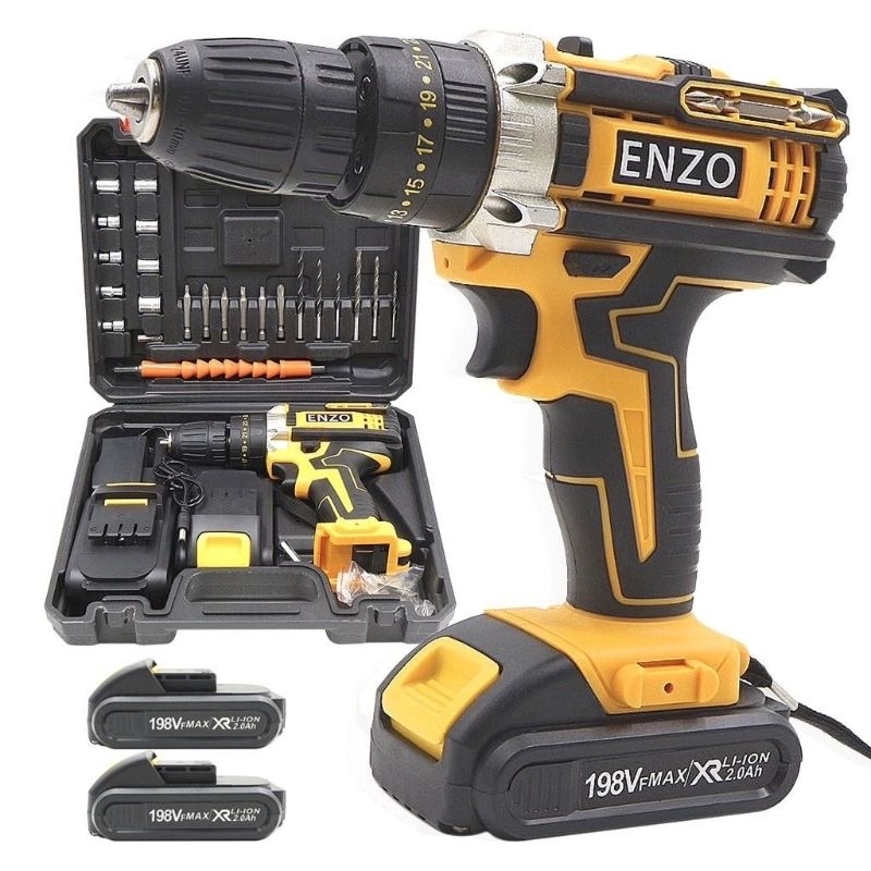สว่านไร้สาย ENZO 198V แรง ทน ใช้งานง่าย แบต 2 ก้อน พร้อมอุปกรณ์ 32 ชิ้น